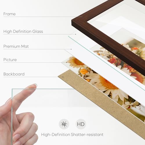 Golden State Art, 8x10 Picture Frame with Mat for 5x7 Photo - High Definition Glass Wall Mounting or Tabletop Display (Bro...