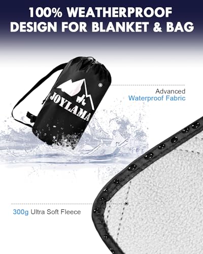 JOYLAMA Outdoor Camping Blanket, Fleece Waterproof Stadium Blanket with Portable Bag, Lightweight for Cold Weather, Sport...
