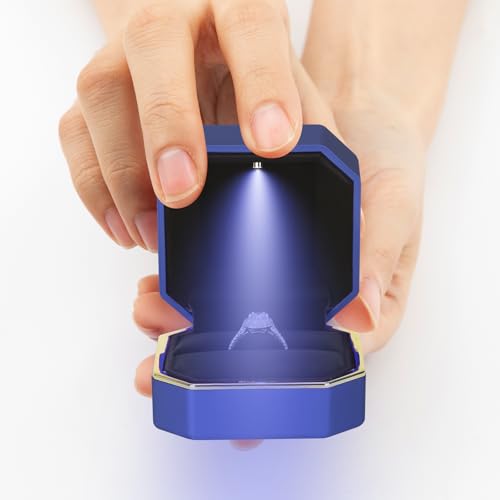 Luxury LED Jewelry Ring Box, Velvet Ring Gift Box Storage Case Organizer Holder for Proposal Engagement Wedding Anniversar...