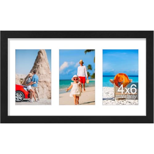 Vittanly 8x14 Picture Frames Collage, Displays 3Pcs 4x6 Pictures with Mat, 4x6 Collage Picture Frame for Horizontal or Ver...