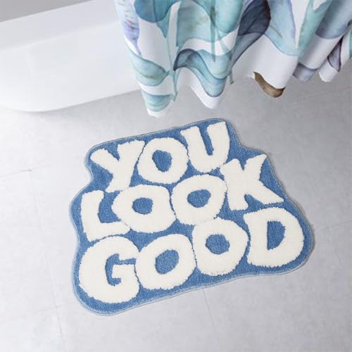 DyeFury You Look Good Bath Mat Cute Cool Bathroom Rugs Funny Bathroom Mats Fun Funky Decor Non Slip Bath Rug, Trendy Blue ...