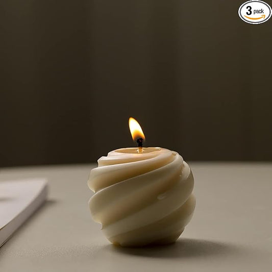 3PCS Spiral Ball Candle Wooden Scented Aesthetic Cylinder Candle, Home Office Danish Pastel Trendy Room Floating Shelves D...