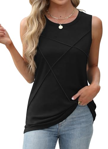 WIHOLL Women's Sleeveless Summer Crewneck Loose Fit Tank Tops