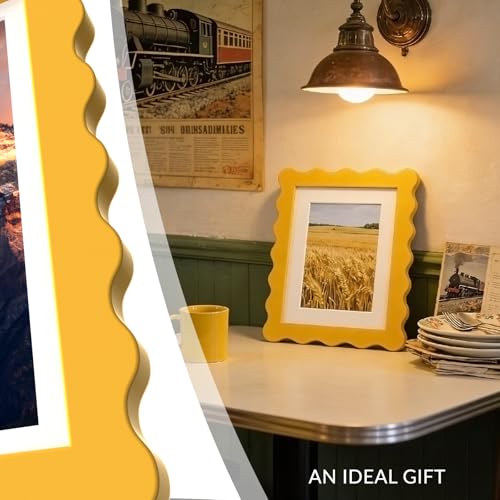 SZYUU 8x10 Wavy Picture Frame with Mat for 5x7, Real Glass and Wooden Frame - Tabletop or Wall Hanging Photo Frame(1 Pac...