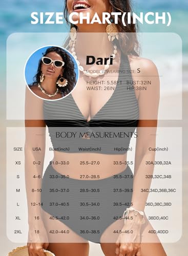Herseas Women's Textured Bikini Sets Twist Front Top Swimsuits High Waisted Bathing Suits