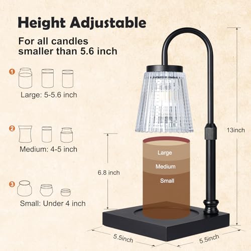 Candle Warmer Lamp with Timer Dimmer, Adjustable Height Candle Wax Warmer Warming Lamp with 2x50W Bulbs for Scented Candle...