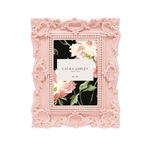 Laura Ashley 2x3 Pink Ornate Textured Hand-Crafted Resin Picture Frame with Easel, for Tabletop & Wall Display, Decorative...