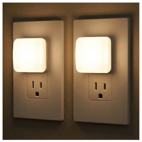 Lights by Night Mini Square LED Night Light, Plug in, Dusk to Dawn Sensor, Warm 3000K, Compact Single Outlet Design (Does...
