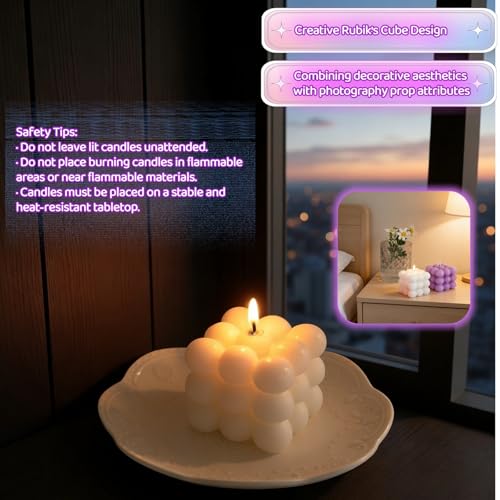Cube Bubble Candle, Soy Wax Scented Candles with Plant Essential Oils, Decorative Geometric Candles for Home Decor, Aromat...