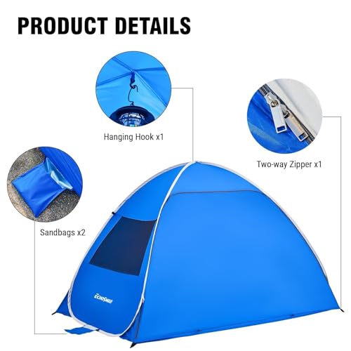 EchoSmile Pop Up Beach Tent for 4 Person Family, UPF 50+ Sun Shelter & Waterproof Beach Shade, Automatic Easy Setup Portab...
