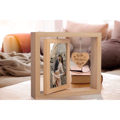 Rotating Floating Let the Adventure Begins Picture Frame, Engagement Gifts for Couples, Rustic 4x6 Floating Picture Frames...
