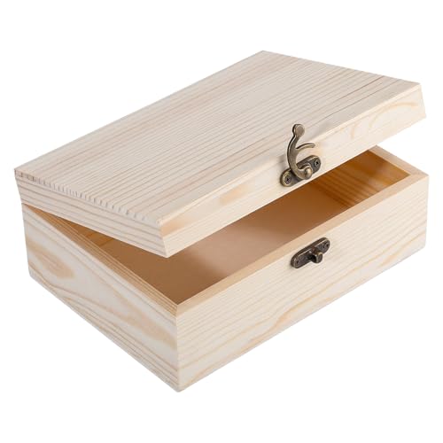 WSICSE Unpainted Wood Box with Hinged Lid - 7.1"x5.1"x2.8" for Crafts DIY Storage Jewelry & Gift Box and Hobby Organization