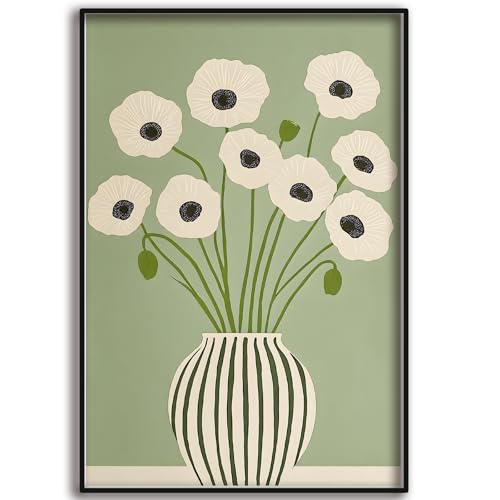 SKTBJWNYK Green Poppy Floral Wall Art,Minimalist Botanical Prints Green Abstract Poppy Painting Boho Minimalist Botanical ...