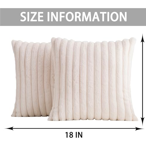 Aegero Pack of 2 Faux Fur Christmas Throw Pillow Covers 18x18 Inch, Soft Plush Striped Neutral Couch Pillow Cover, with Ve...