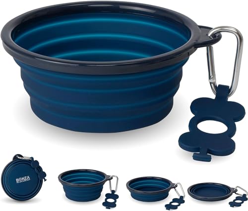 Bonza Collapsible Dog Bowls - Small 12 oz, Dog Travel Accessories, Silicone Portable Dogs Bowl & Water Dish with Reinforce...