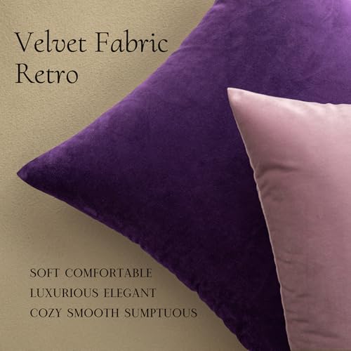 MIULEE Velvet Throw Pillow Covers 18x18 Inch, Pack of 2 - Eggplant Purple, Super Soft Decorative Square Cushion Cases Mode...