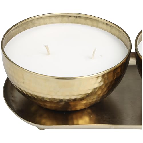 Deco 79 Metal Decorative Candle Egyptian Mint Scented Hammered 12 oz 2 Wick Aromatherapy Candle with White Wax, Set of 2 W...