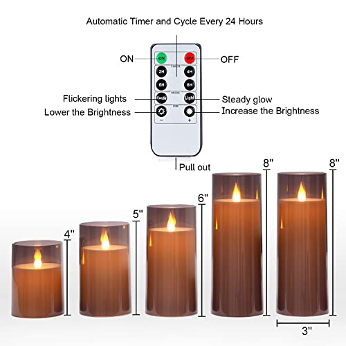 Homemory Gray Flickering Flameless Candles, Battery Operated Acrylic LED Pillar Candles with Remote Control and Timer, Hal...