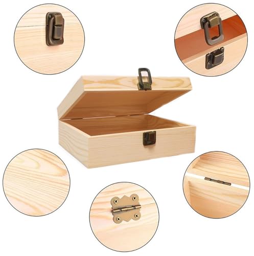 YXFZPAN Wooden Box with Hinged Lid - 8x6x3 Inch Natural Gift Box for Craft DIY Jewelry Boxes - Small Reusable Storage for ...