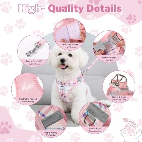 Gyuzh Small Dog Harness and Leash Set for Puppy & Kitten - 3-in-1 No Pull Step in Vest Collar, Lightweight Reflective Plai...