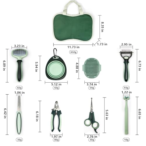 Grooming Brush Kit - 8 Pcs for Shedding & Matted Fur, Self-Cleaning with Flea Comb, Includes Indoor Microbrush, Cat Toothb...