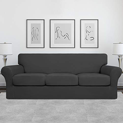 Easy-Going 4 Pieces Stretch Soft Couch Cover for Dogs - Washable Sofa Slipcover for 3 Separate Cushion Couch - Elastic Fur...