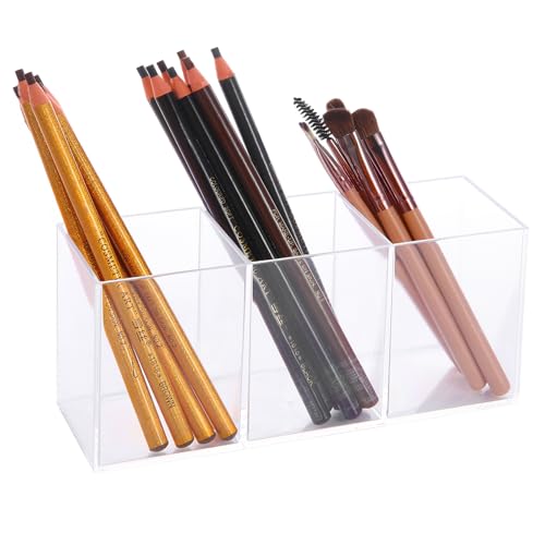 elysolpluv Clear Acrylic Silverware & Pen Organizer Caddy, Transparent Plastic Silverware Holder, Perfect for Office, Bedr...