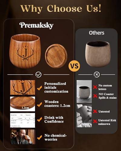 Birthday Gifts for Men Whiskey Glasses Personalized Bourbon Glasses Engraved Wood Whiskey Tumbler Gifts for Him Men Fathe...