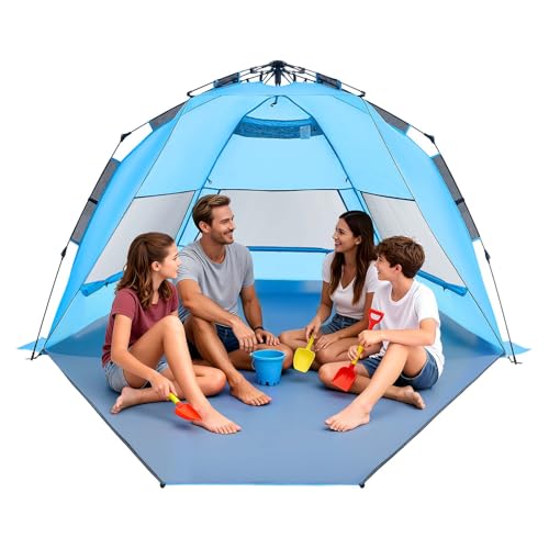 VEVOR Beach Tent Sun Shelter for 4 Person, Pop Up Beach Tent UPF 50+, Portable Sun Shade Beach with Carrying Bag and Sand ...