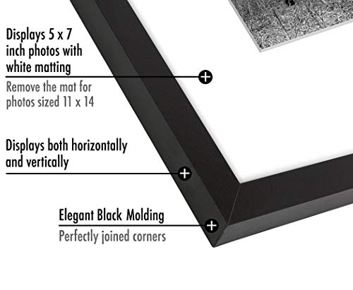 Americanflat 11x14 Picture Frame with Shatter-Resistant Glass - Use as 5x7 Frame with Mat or Display 11x14 Photo Without M...