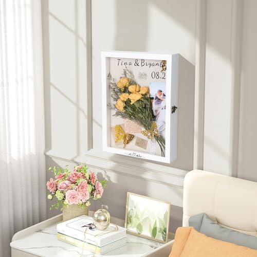 Yookeer 12 x 16'' Large Shadow Box Wedding Flower Display Case Picture Frame with Linen Memorial Keepsake Shadow Box Dried...