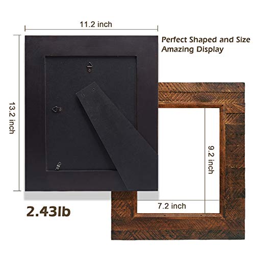 Eosglac Wooden Picture Frame 8x10 inch, Wood Plank Design with Rustic Brown Finish, Wall Mounting or Tabletop Display, Han...