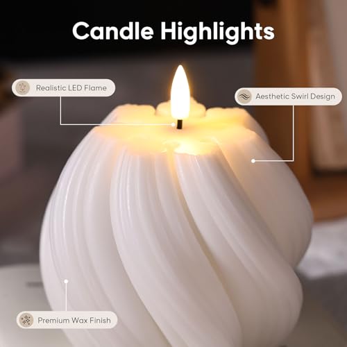 Girimax White Swirl Flameless Candles with Remote, Aesthetic Twirl LED Pillar Candle Housewarming Gift Home Shelf Decor 1 ...
