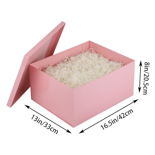 UoeRing 1Pcs Pink Extra Large gift box with lids 16.5×13×8 Inches gift boxes for presents,Birthday Box (include Ribbon, Pa...