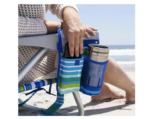 Tommy Bahama 5 Position Beach Chair, Zippered Insulated Cargo Pouch, Cup and Cell Phone Holders, Towel Bar, Pillow for Ext...