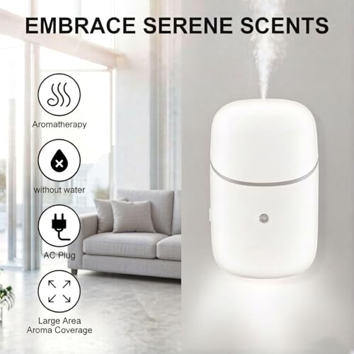 Pvowekia Waterless Essential Oil Diffuser, Cold Waterless Diffuser with Low/High Switch, Plug in Diffuser with Night Ligh...