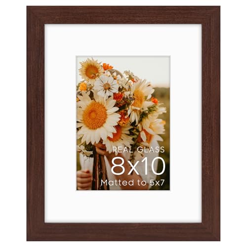 Golden State Art, 8x10 Picture Frame with Mat for 5x7 Photo - High Definition Glass Wall Mounting or Tabletop Display (Bro...