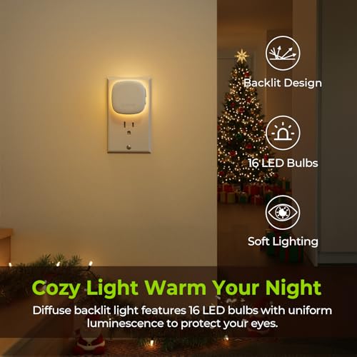 AUVON Plug-in LED Backlit Night Light with Motion Sensor & Dusk to Dawn Sensor, Dimmable Warm White Nightlight with 1-50 l...