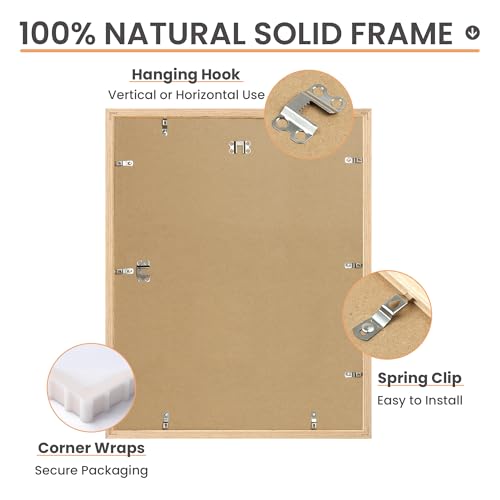 upsimples 16x20 Frames Set of 3, Natural Solid Wooden Picture Frames, Display 11x14 with Mat or 16 x 20 Without for Vertic...