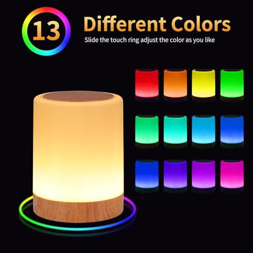 OORUN Touch Bedside Table Lamp,13 RGB Colors & 5 Brightness, USB Rechargeable Desk Lamp, Remote Control Dimmable Night Lig...