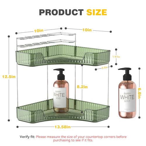 Asayuee 2-Tier Corner Bathroom Counter Organizer with Top Toothbrush Holders,Large Makeup Organizer Countertop with Brush ...