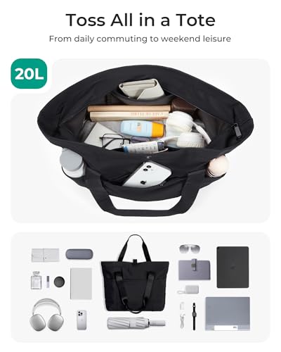 BAGSMART Tote Bag for Women, Foldable Tote Bag With Zipper Travel Large Shoulder Bag Handbag for Work