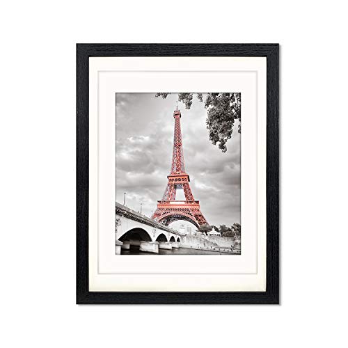 Luxdart 12x16 frames with Mat to Display 11x14 Picture or 8.5x11 photo 12 x 16 Black Solid Wood Picture Frame Wall Art for...