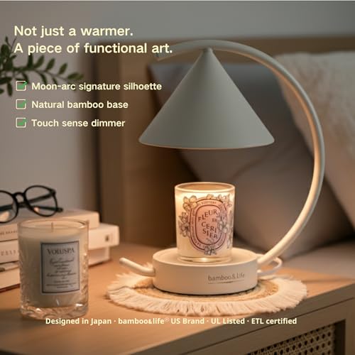 Bamboo&Life® Moonlit TouchOn Candle Warmer Lamp,4-Pc Eco-Luxury Set,Authentic Japan Moon Design,US Brand,UL&ETL Certified ...