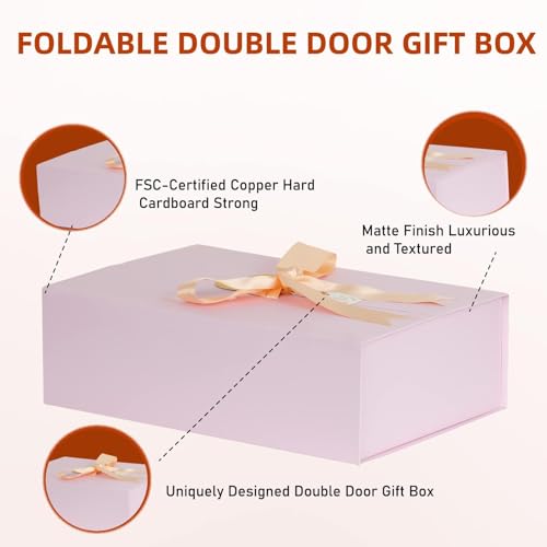 7x7x3 Inch Pink Gift Boxes with Lids, Small Pink Gift Box with Ribbon Card Fancy Gift Wrap Boxes for Anniversary, Bridal S...