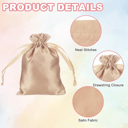 PATIKIL Satin Drawstring Favor Bags, (4" x 3", Champagne) (12Pcs), Satin Gift Bags Gift Pouches with Drawstrings, Suit for...