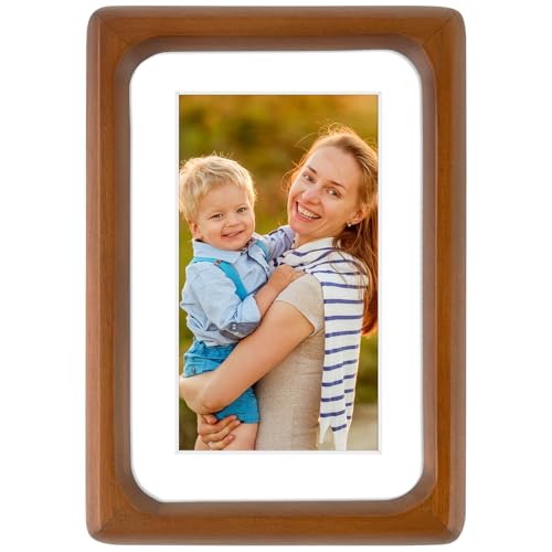 Golden State Art 4x6 Picture Frames - Brown Solid Wood with Glass, Rounded Corner 4 x 6 Picture Frame Matted to 3x5 Photos...