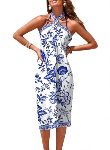 Herseas Women Sheer Sarong High Slit One Size Swimsuit Coverups 2026 Summer Floral Print Chiffon Wraps Beach Cover Up