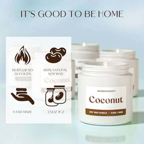Waxcanpy Coconut Scented Candles for Women, Soy Candle Gift Set, Tropical Coconut Candles, 2 Pack Aromatherapy Candles for...