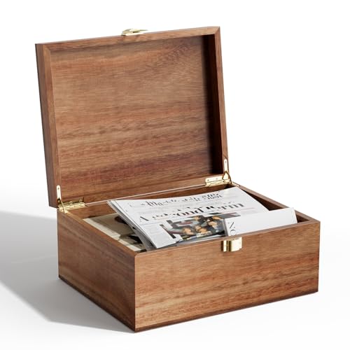 Yaoyiizy Wooden Keepsake Box, Acacia Memory Box with a Hinged Lid, Wooden Storage box, for Picture Letter Time Capsule - W...